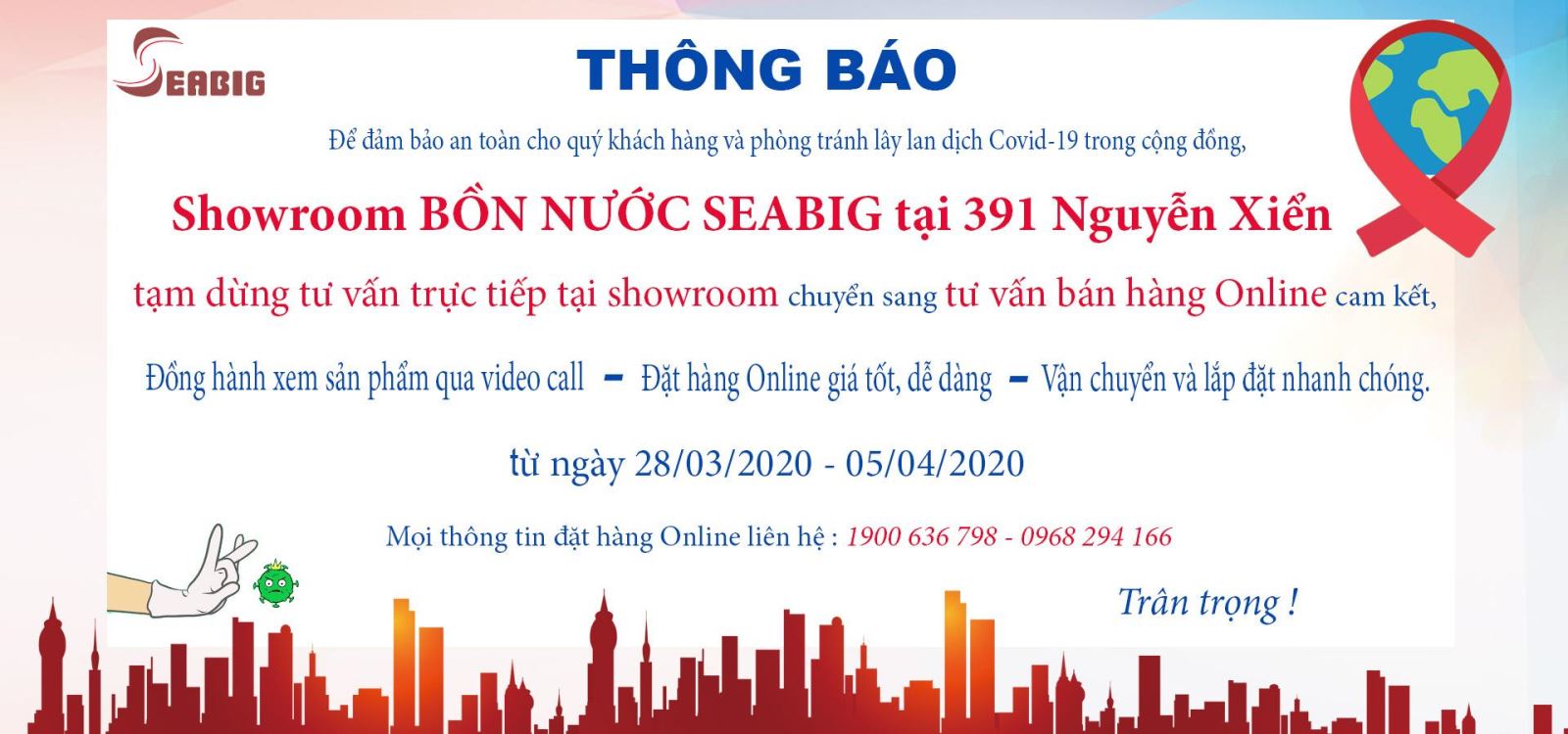 Showroom bồn nước Sơn Hà Seabig tại Hà Nội tạm dừng tư vấn trực tiếp chuyển sang tư vấn Online